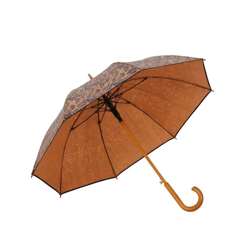 Guarda-chuva de cortiça semi-automático, novo design eco friendly, 23 polegadas, 8k, cabo de madeira