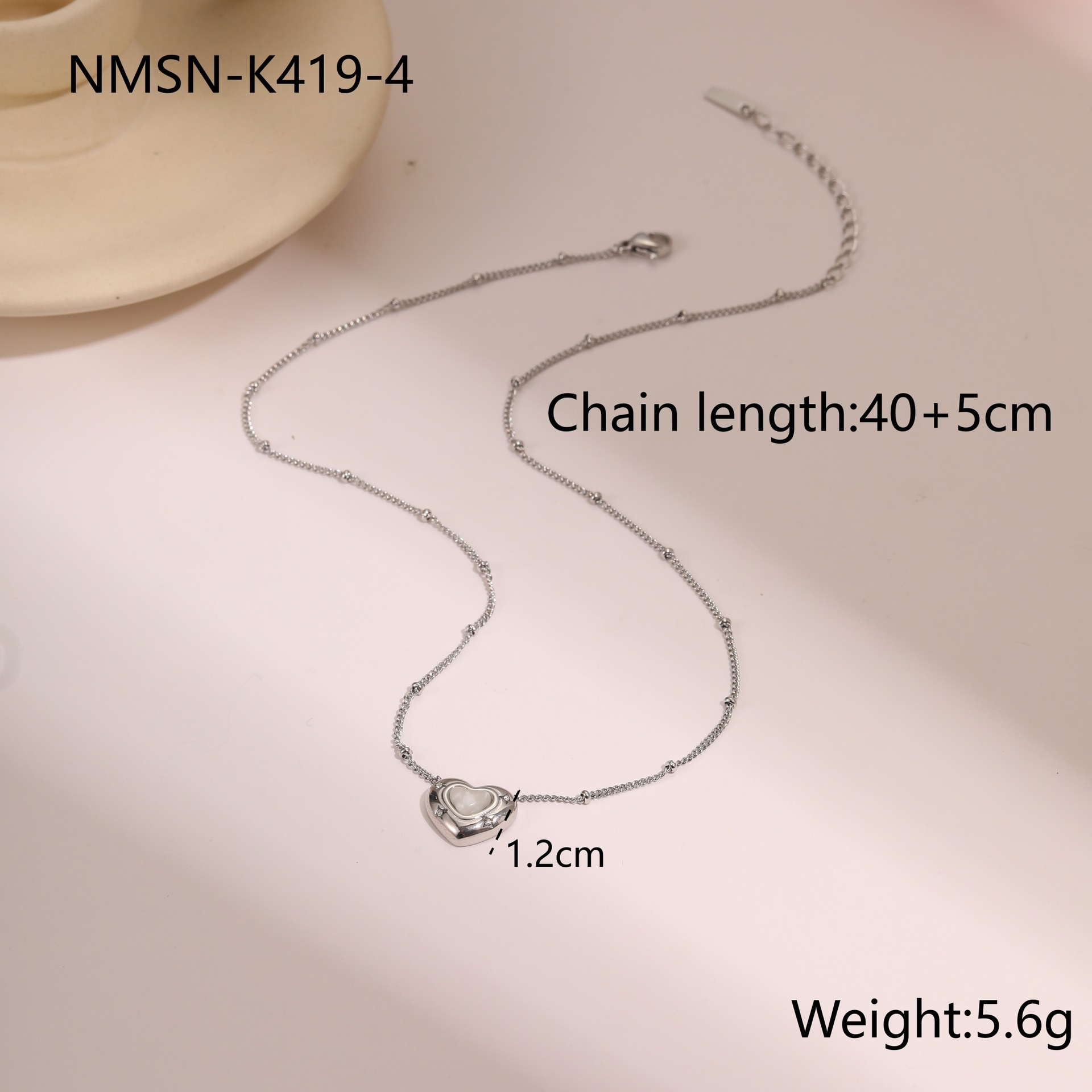 สร้อยคอเหล็ก NMN-K419-4 ประดับคริสตัลสีชมพู