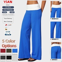 Pantalon de yoga évasé pour femme avec taille contrastante à revers, technique quatre aiguilles six fils, effet push-up, coupe large, 5 couleurs