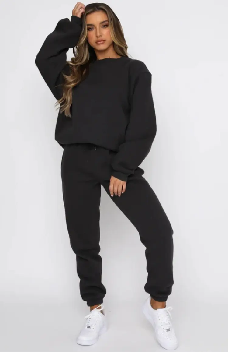 Custom Logo Plus size Casual Wear Fashion 2 Piece Set Jogger Sweatshirt Sweatpants Tracksuit For Women