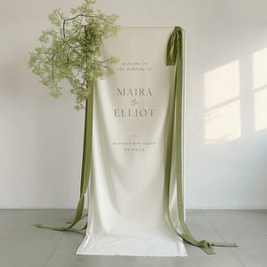 Bannières de bienvenue de mariage d'affaires d'impression de tissu personnalisé rubans de soie arc fête Festival toile de fond Logo suspendu Photo <span class=keywords><strong>signalisation</strong></span> - Product Image 1