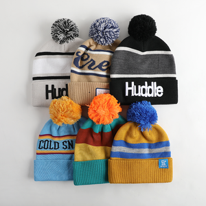 Custom Beanie Manufacturer Winter <strong>Hat</strong> for <strong>Men</strong> Sports Team Knitted Jacquard <strong>Bobble</strong> Pom Pom Beanies <strong>Hat</strong> - Product Image 1