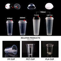 Thé à bulles en plastique jetable, 8/16/32 Oz, imprimé personnalisé de qualité alimentaire, tasse d'injection Boba PP avec couvercle