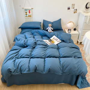 Parure de lit unie en coton lavé, quatre pièces, housse de <span class=keywords><strong>couette</strong></span>, drap plat, taie d'oreiller, douce et agréable pour la peau, pour la maison et l'hôtel - Vente chaude - Product Image 6