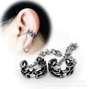 yunnique Fashion <b>Cuff</b> <b>Earrings</b> 316 Stainless Steel Hollow Geometric Design Chain Attached For Women Men Trendy Jewelry - Product Image 2