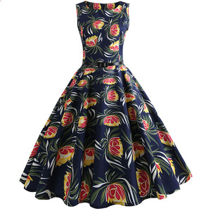 MANNI Flower Print Sleeveless Swing Skirt Yellow <strong>70s</strong> Lady Vintage Casual Dress <strong>Women</strong> Midi Dress Retro - Product Image 5