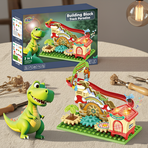 Juguete Educativo de Construcción de Doble Modo Eléctrico y Manual, Bloques de Engranajes con Luz y Música, Tobogán <span class=keywords><strong>Arco</strong></span>íris de Dinosaurios, ABS, 20 Piezas - Product Image 2