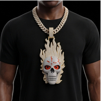 Pendentif Crâne en Argent Sterling S925 avec Moissanite Effet Glaçon et Œil, Style Hip Hop Bling, pour Hommes et Femmes