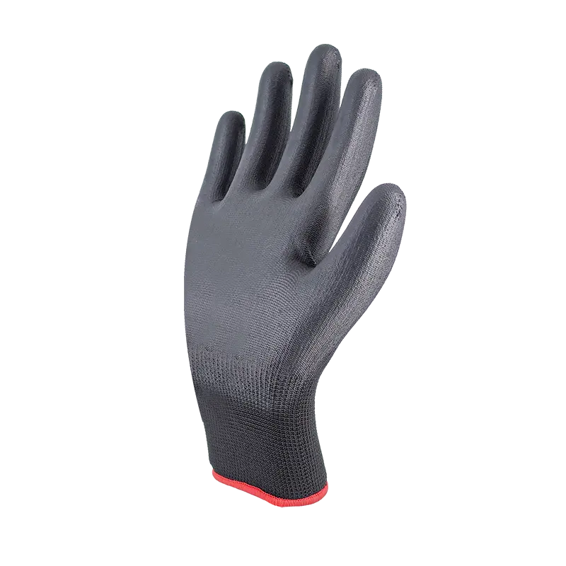 Прочные дышащие 13 г черные полиэфирные полиуретановые перчатки для работы по строительству, защитные перчатки для работы общего назначения