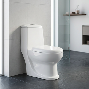 WC monobloc en céramique de style américain Chaozhou, 300 mm, siphon en S, chasse d'eau par siphon, à poser au sol - Product Image 6