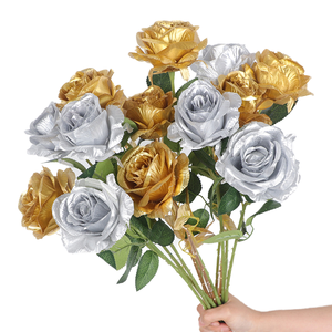 Bouquet de feuilles de rose artificielles en soie pour mariage, fête, Nouvel An, décoration intérieure - toucher naturel, utilisation en extérieur - Product Image 1