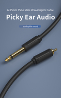 Câble audio flexible mono 6,35 mm (1/4 po) vers RCA mâle, en cuivre OFC plaqué or, pour guitare, prix usine
