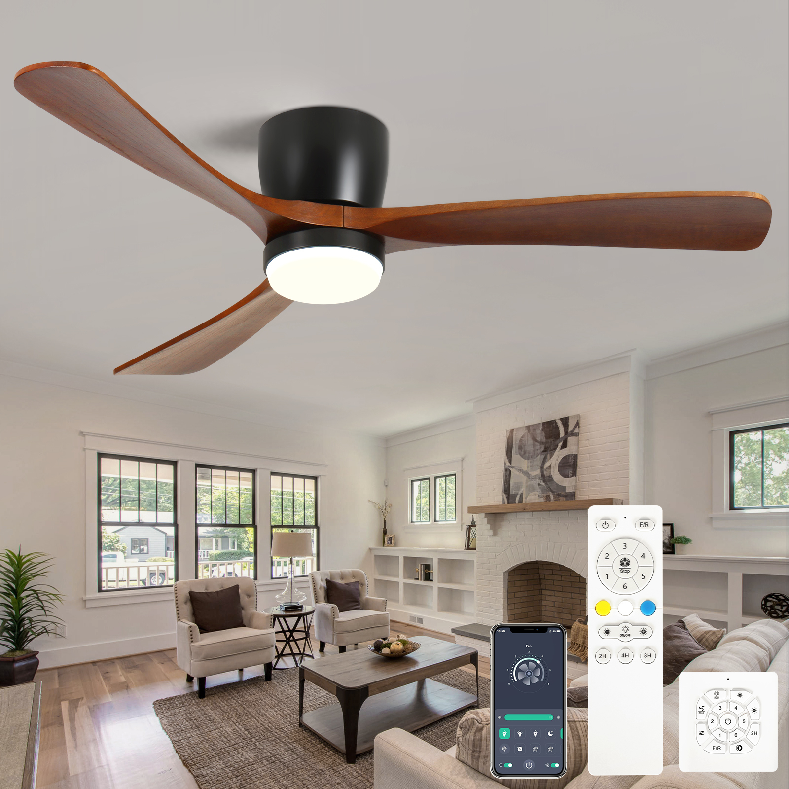 Brushless DC Ceiling Fan Light and Remote Lamp, Equipped with LED Light Source, Dimmable Type, with 3 Pieces of ABS Blades