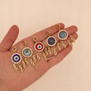 Colgantes de Pluma Dorada con Ojos Malvados Multicolor de Latón Esmaltado Bañado en Oro de 18K al por Mayor para Fabricación de Collares y Regalos - Product Image 1