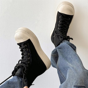 Chaussures décontractées montantes noires de haute qualité, chaussures de marche en cuir véritable pour hommes et femmes, élégantes et respirantes - Product Image 2