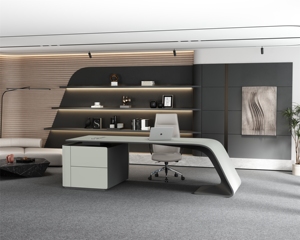 Bureau de direction haut de gamme, moderne, extensible, modulaire, réglable en hauteur, en bois laqué clair, design personnalisé, usage commercial - Product Image 3