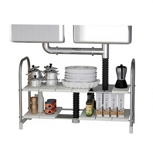 Étagère de rangement métallique à 2 niveaux, organisateur de cuisine réglable, unité autoportante pour articles divers - Product Image 2