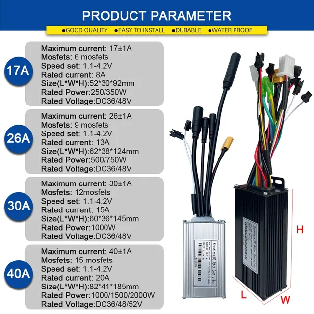 Three-Mode Ebike/Electric Scooter Controller 36V 48V 17/26/30/40A LCD S866 S966 Brushless 250W-2000W Wheel Hub Motor