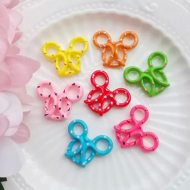 cute designs colors flat back mouse ear design biscuit ring resin simulated food cabochon for diy