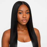 Peluca de Cabello Remy Vietnamita Natural, Larga y Lisa, sin Pegamento, con Encaje Transparente, Color Negro Natural, 300% de Densidad