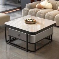 Table basse carrée moderne de luxe en marbre et bois noir, extensible avec tiroirs, pour salon, design esthétique doré