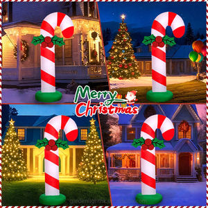 Décoration de Noël gonflable LED imperméable de 6 pieds, canne de bonbon de Noël, baies de houx, rayures rouges et blanches, pour la cour, la maison, le jardin, la fête - Product Image 4