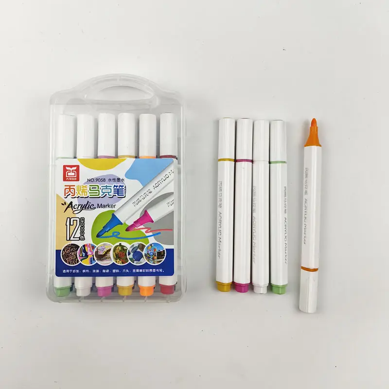 أقلام تلوين من الأكريليك 12 لونًا دقيقة جدًا أقلام تلوين خشبية أقلام تلوين حجرية أقلام ألوان لسطوح الزجاج والسيراميك