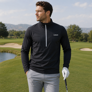 Suéter Deportivo de Punto para Hombre, Negro, con Cierre de Cremallera de un Cuarto, Manga Larga, con Bolsillo Frontal y Logotipo, de Secado Rápido - Product Image 1