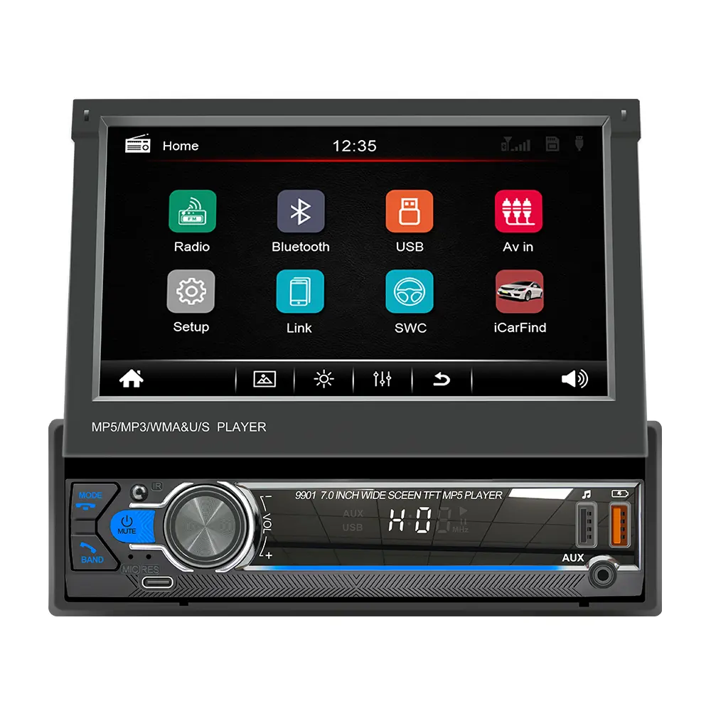 1 Din Autoradio 7 "Intrekbaar Aanraakscherm Gps Wifi Bt Fm Rds Aux Mp5 Carplay Stereo Auto Multimedia Radio