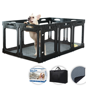 Parc pour chien transparent avec porte - 8/10/12 panneaux - Réduit l'anxiété des chiots/chiens de petite taille en intérieur - Product Image 1