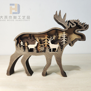Statues de cerfs en bois 3D, statuettes d'animaux en forme de découpes, décorations multicouches pour <span class=keywords><strong>la</strong></span> décoration intérieure - Product Image 1