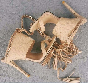 Sandalias de Tacón Alto con Cadena Metálica Sexy, Tiras con Flecos, Sandalias de Tacón de Aguja para Mujer, Zapatos de Fiesta con <span class=keywords><strong>Cordones</strong></span> - Product Image 4