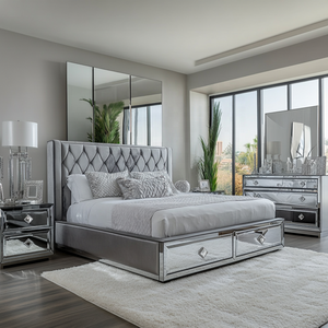 Juego de dormitorio con diseño de espejo, cama King Size, muebles personalizados, dormitorios completos modernos - Product Image 2