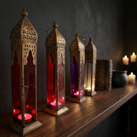 Lanternes marocaines portables en fer et verre, faites à la main, en métaux délicats, colorées, géométriques, pour la table, décoration de Noël, DL-004