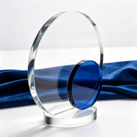 Trophée en verre bleu transparent personnalisé avec gravure des années, pour entreprise, anniversaire, récompense en verre, plaque de récompense en cristal