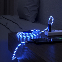 Cable Micro USB Tipo-C de Carga Rápida 2A con Luz Fluorescente LED para iPhone, Computadora e Impresora