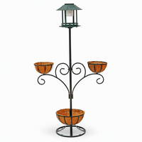 Support de pot de fleurs solaire à 3 paniers avec cadre en fer courbé, finition thermolaquée, paniers en fibre de coco, décoration de jardin, patio, cour