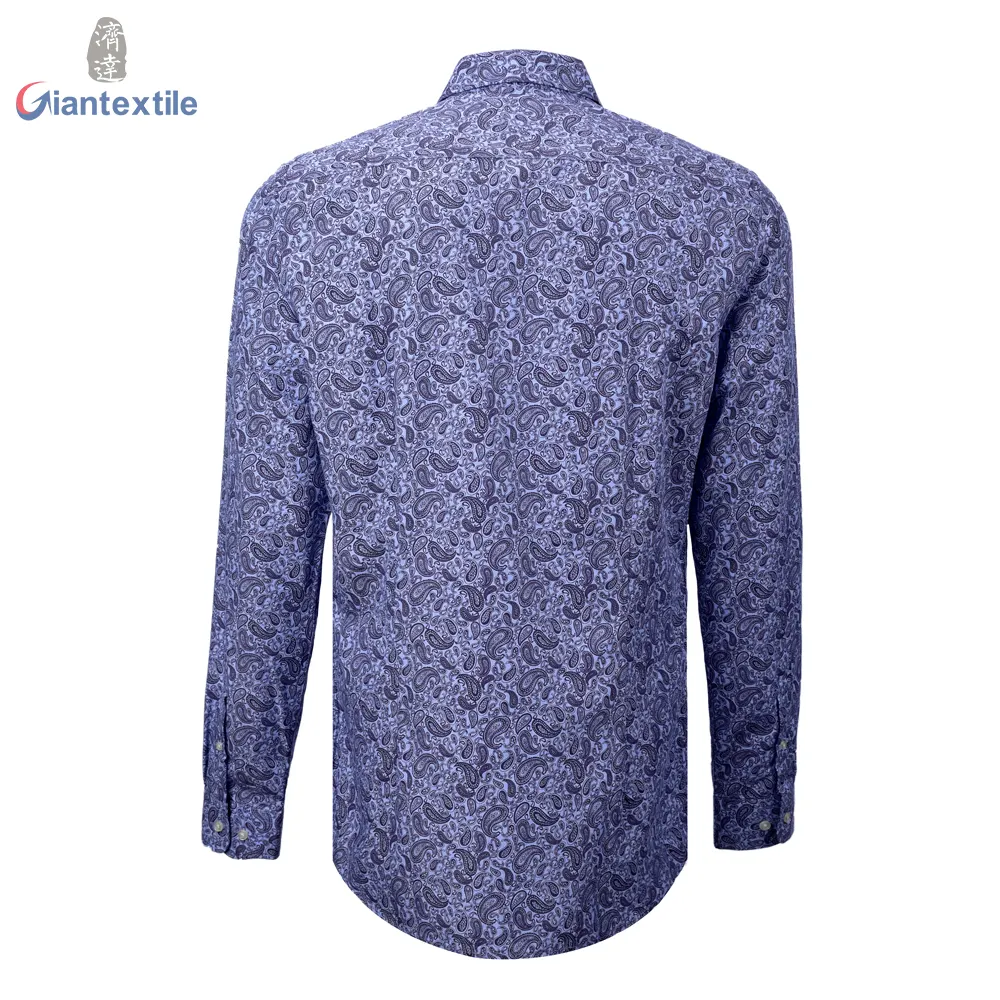 Drop shipping erkek baskı gömlek 100% BCI pamuklu uzun kollu tişört mavi çiçek Normal büyük boy EOE baskı gömlek erkekler için