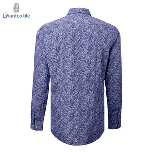 Drop Shipment Men's Print Shirt 100% BCI Cotton Long Sleeve Blue Floral Normal Big Size EOE Print Shirt For Men