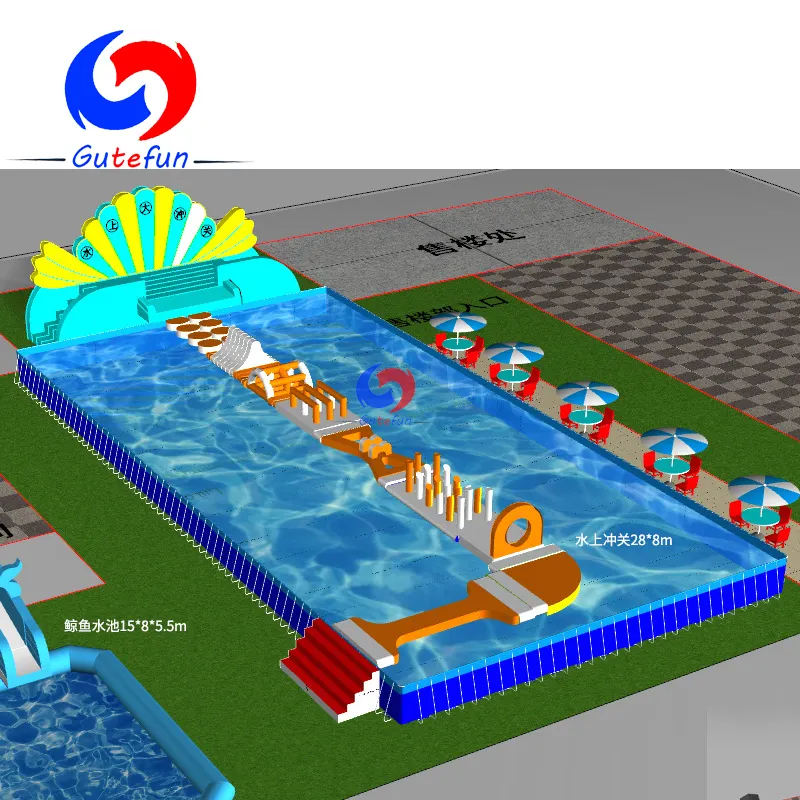 Easy setup modular outdoor mobile commercial large above ground swimming pool inflatable aqua floating water park