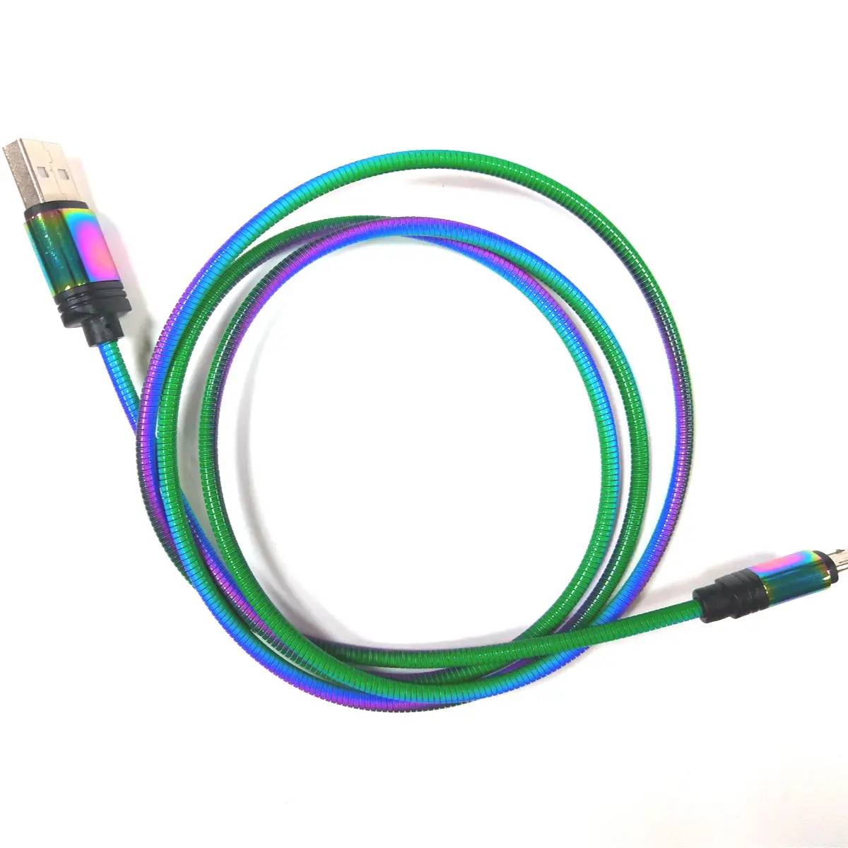 Durable rainbow flexible spring Metallic USB charger phone cable sparkling cable