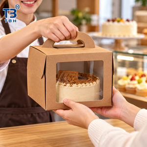 Boîte à gâteau portable en carton de 8 pouces avec poignée, support de transport pour desserts pour hôtels, boulangeries, cafés, buffets, cantines, support OEM ODM - Product Image 5