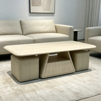 Mesa de Centro Moderna con 2 Otomanas de Cuero PU, Acabado en Madera PVC, Mesa de Centro con Almacenamiento para Muebles de Sala de Estar