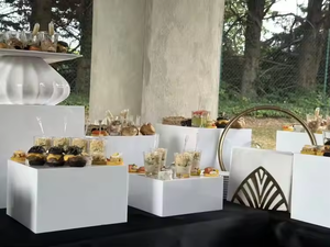 Gaojian White Acrylic Buffet <strong>Table</strong> <strong>Riser</strong> Cube Nesting Lucite Square Food Pedestal Display Box Nesting Display Racks - Product Image 6