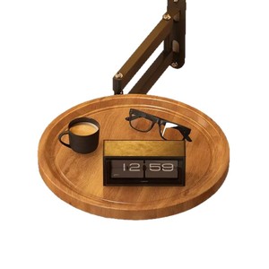 Solid Wood Round Tray Rack <b>Wall</b> <b>Mounted</b> Foldable Rotating Storage <b>Shelf</b> For Bedside Or Office Use - Product Image 1