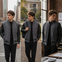 Blouson Bomber Homme Personnalisé en Mélange de Laine, Fermeture Éclair Intégrale, Col et Poignets Côtelés, Style Baseball, Molleton Melton, Décontracté, Streetwear, Patch