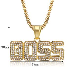 yunnique Boss Letter Pendant Necklace Gold Plated <b>Titanium</b> Steel Pave Setting Men's Fashion Jewelry Gift - Product Image 5