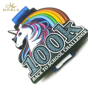 Custom Made Hard Enamel Glitter Unicorn Medal with Bespoke Sublimated Ribbon for Events and Competition