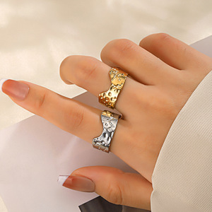 <b>Ring</b> Irregular 18K Gold Plated Texture Stainless Steel <b>Opening</b> <b>Ring</b> Women's Jewelry Stainless Steel <b>Ring</b> - Product Image 2