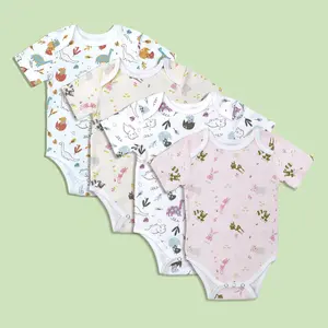 Lieferant Custom Newborn Onesie GOTS Bio-Baumwolle Animal Printed Baby Kurzarm Unisex Kleidung Bodysuit Set